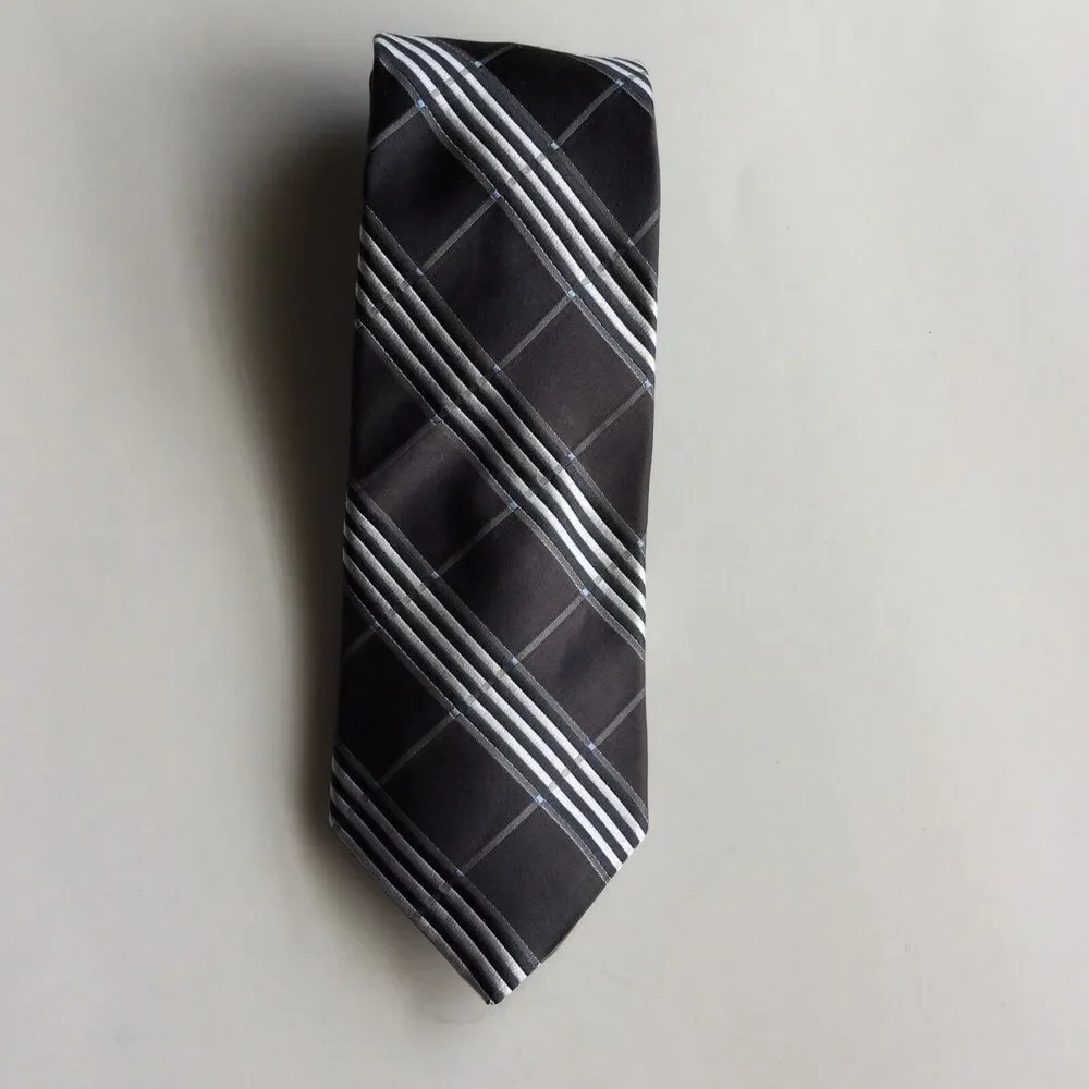 Michael Michael Kors Mens Neck Tie Gray Plaid 100% Silk 58 x 3.75
